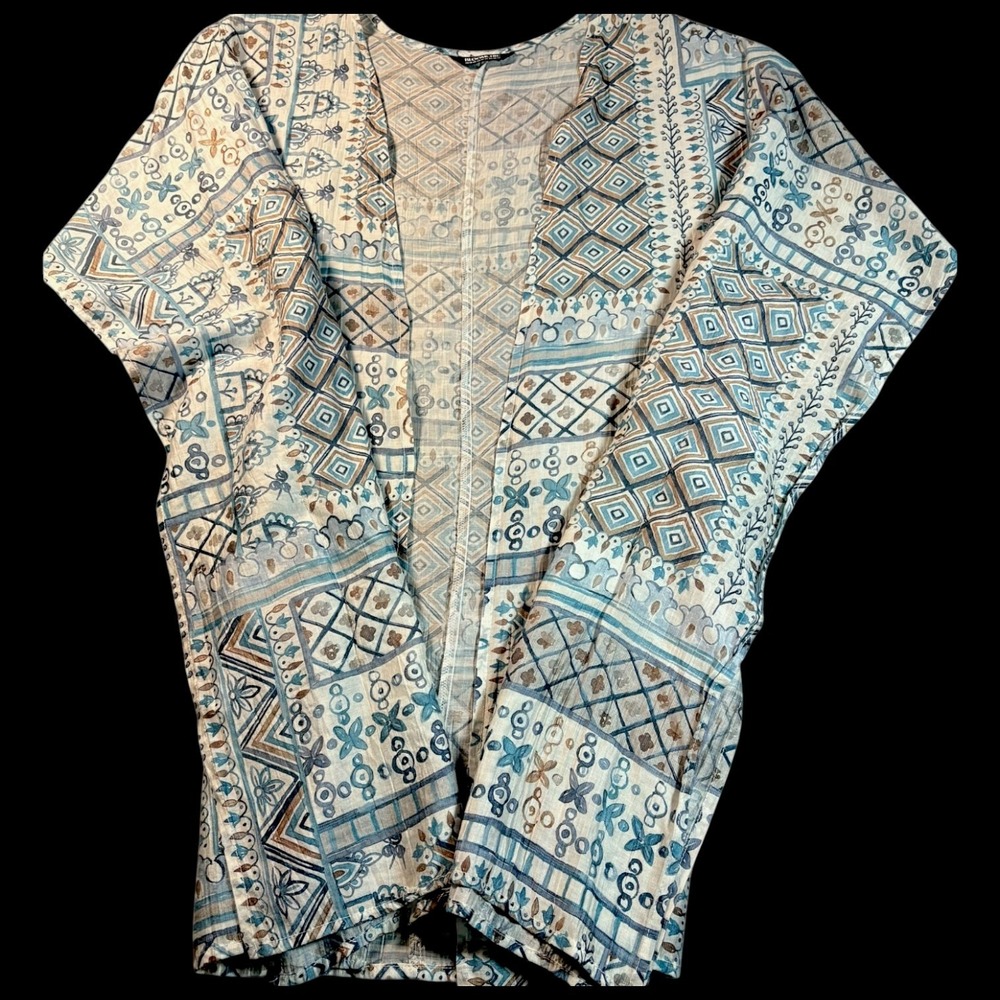 BloomChic Open Front Kimono Cardigan Boho Patchwork Blue Plus 18/20